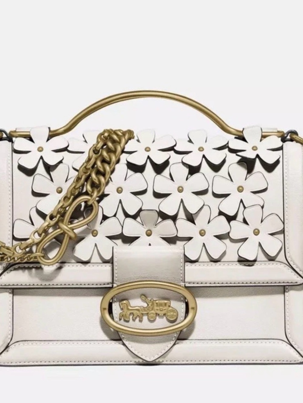 COACH RILEY Top Handle 22 Tea Rose Floral Appliqué Crossbody Chalk